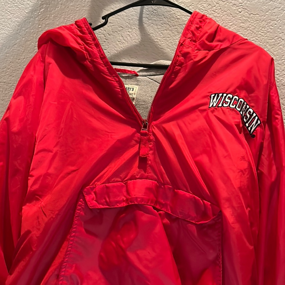 Red Wisconsin Quarter Zip Windbreaker
